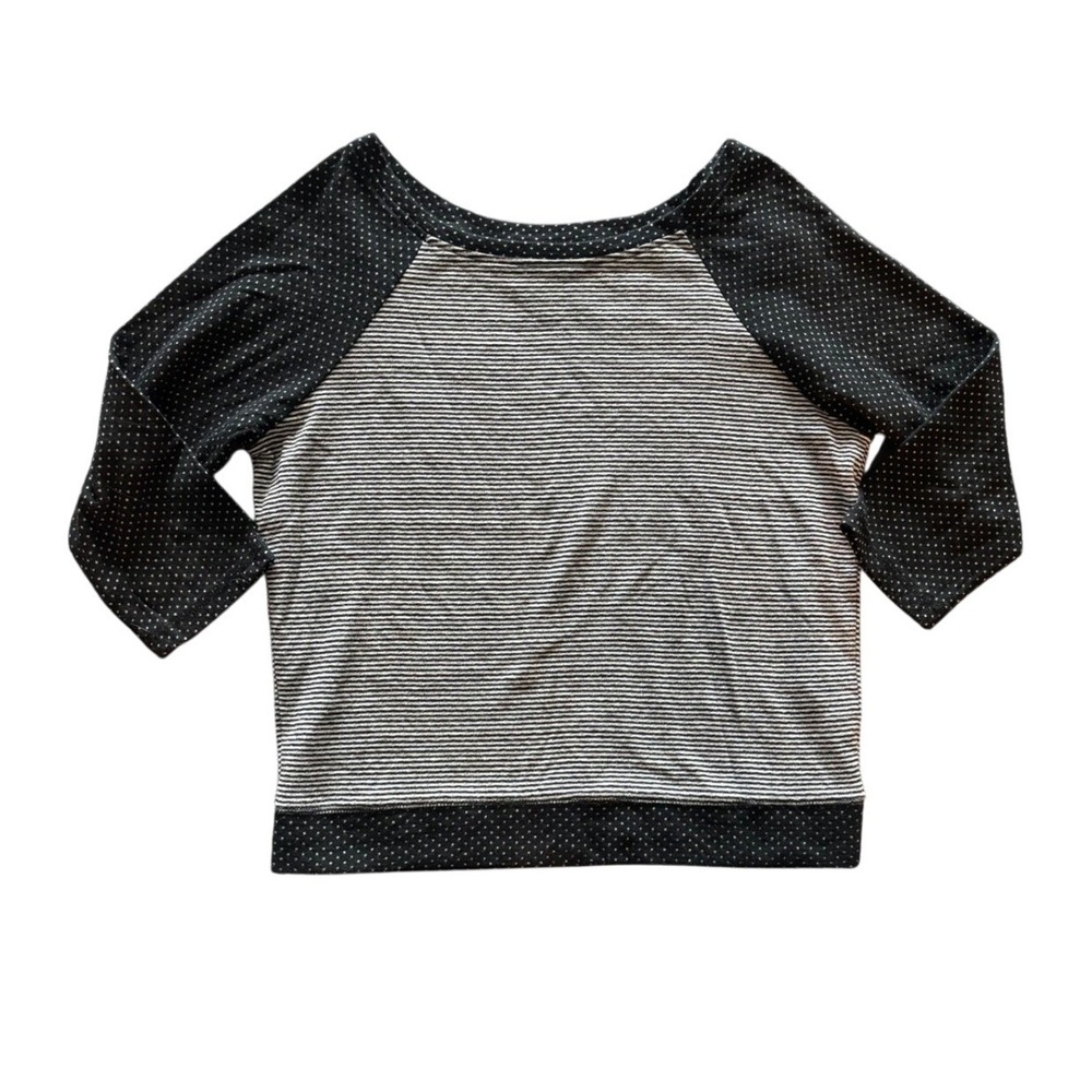 Betsey Johnson Medium Mixed Print Raglan Top Striped Polka Dot Black White